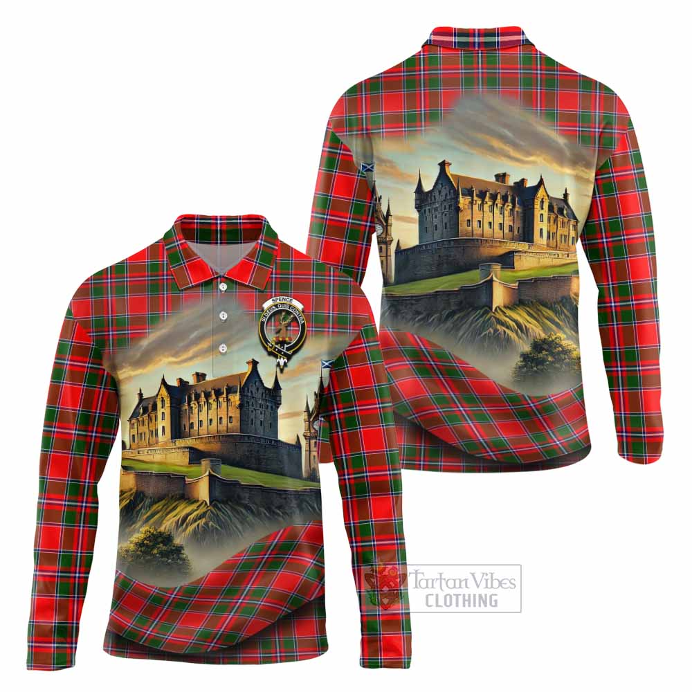 Spence (Spens) Tartan Family Crest Long Sleeve Polo Shirt with Scottish Ancient Castle Style - Tartan Vibes Clothing