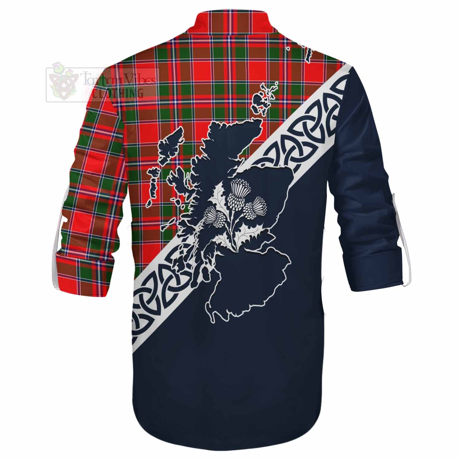 Spence (Spens) Tartan Ghillie Kilt Shirt Featuring Thistle and Scotland Map - Tartan Vibes Clothing