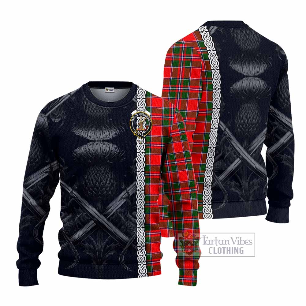 Spence (Spens) Tartan Knitted Sweater with Family Crest Cross Sword Thistle Celtic Vibes - Tartan Vibes Clothing