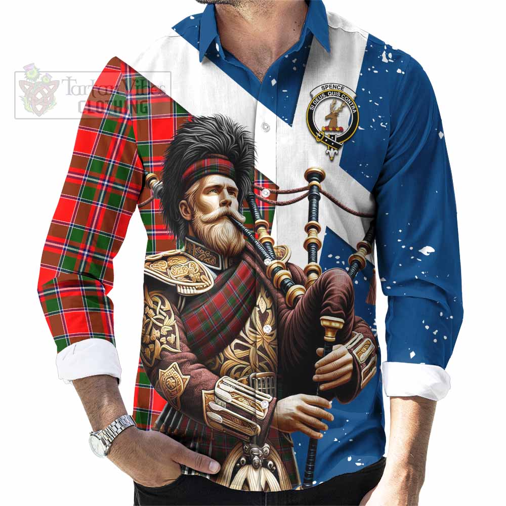 Spence (Spens) Tartan Long Sleeve Button Shirt with Family Crest Scottish Bagpiper Vibes - Tartan Vibes Clothing