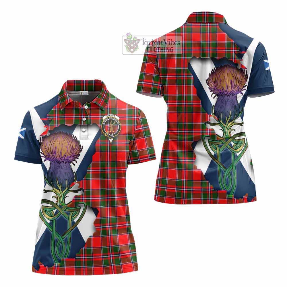 Tartan Vibes Clothing Spence (Spens) Tartan Family Crest Women's Polo Shirt Scottish Thistle Celtic Inspired