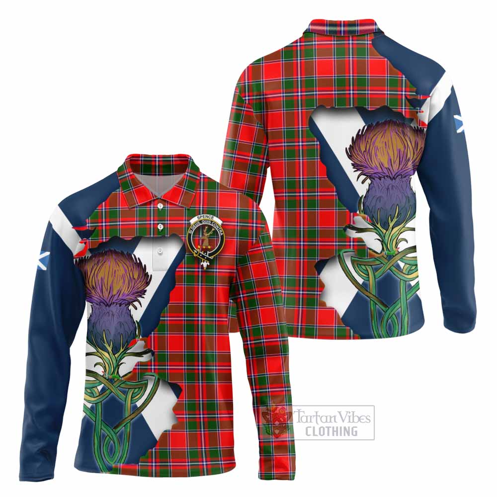 Tartan Vibes Clothing Spence (Spens) Tartan Family Crest Long Sleeve Polo Shirt Scottish Thistle Celtic Inspired