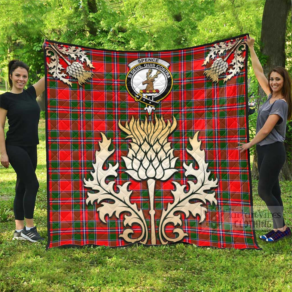Tartan Vibes Clothing Spence (Spens) Tartan Quilt with Family Crest and Golden Thistle Style
