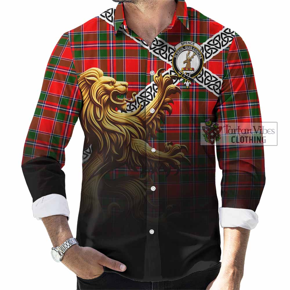 Spence (Spens) Crest Tartan Long Sleeve Button Shirt with Golden Lion Emblem Celtic Style - Tartan Vibes Clothing