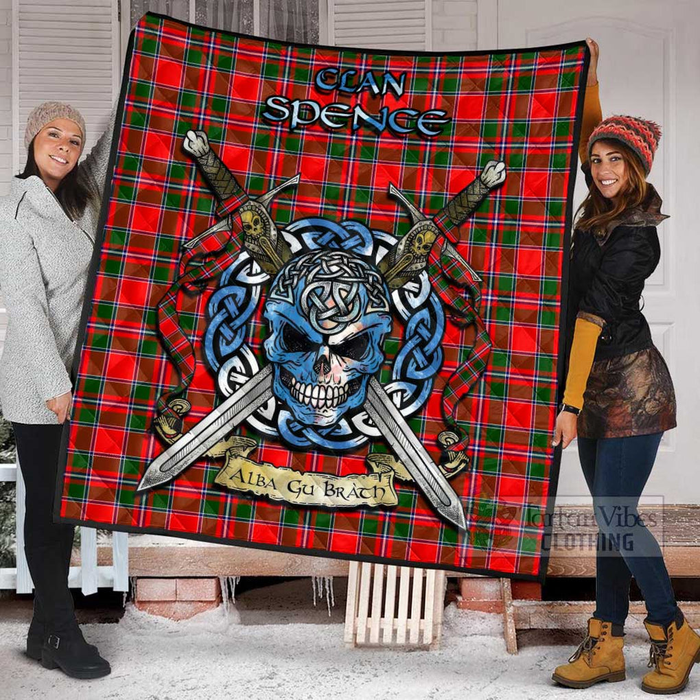 Spence (Spens) Tartan Quilt with Celtic Skull Alba Gu Brath Style - Tartan Vibes Clothing