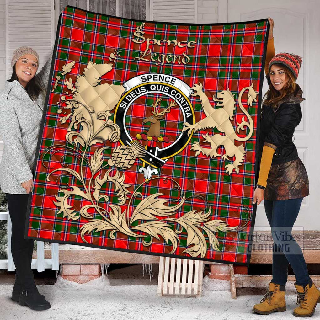 Tartan Vibes Clothing Spence (Spens) Tartan Quilt with Family Crest and Scottish Symbol Style