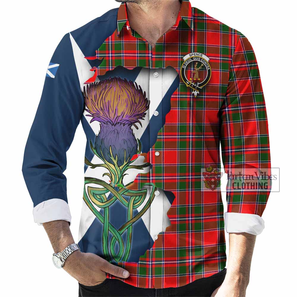 Tartan Vibes Clothing Spence (Spens) Tartan Family Crest Long Sleeve Button Shirt Scottish Thistle Celtic Inspired