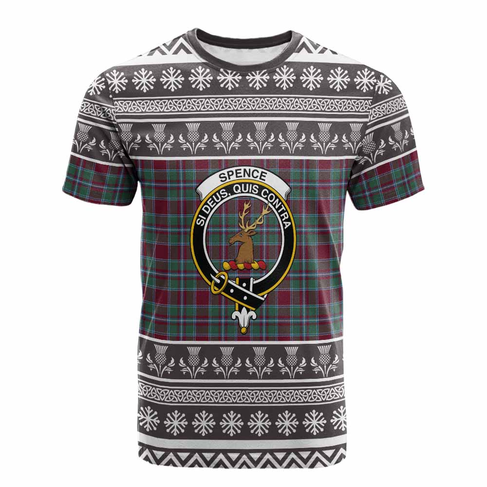 Spence (Spens) Clan Tartan Christmas Cotton T-shirt with Family Crest - Tartan Vibes Clothing