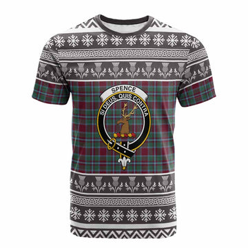 Spence (Spens) Clan Tartan Christmas Cotton T-shirt with Family Crest
