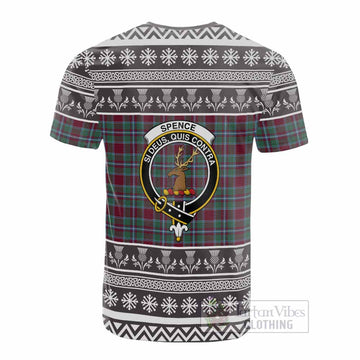 Spence (Spens) Clan Tartan Christmas Cotton T-shirt with Family Crest