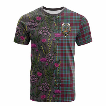 Spence (Spens) Family Crest Tartan Cotton T-shirt Scottish Thistle Flower Pattern Half Style