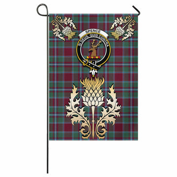 Spence (Spens) Tartan Garden Flag with Golden Regal Scottish Thistle Emblem - Tartan Vibes Clothing
