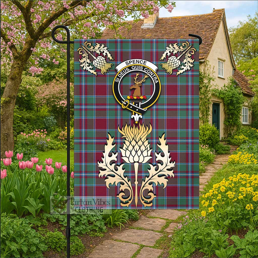 Spence (Spens) Tartan Garden Flag with Golden Regal Scottish Thistle Emblem - Tartan Vibes Clothing