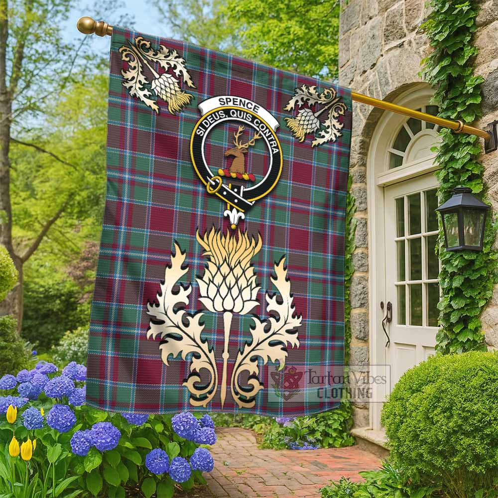 Spence (Spens) Tartan Garden Flag with Golden Regal Scottish Thistle Emblem - Tartan Vibes Clothing