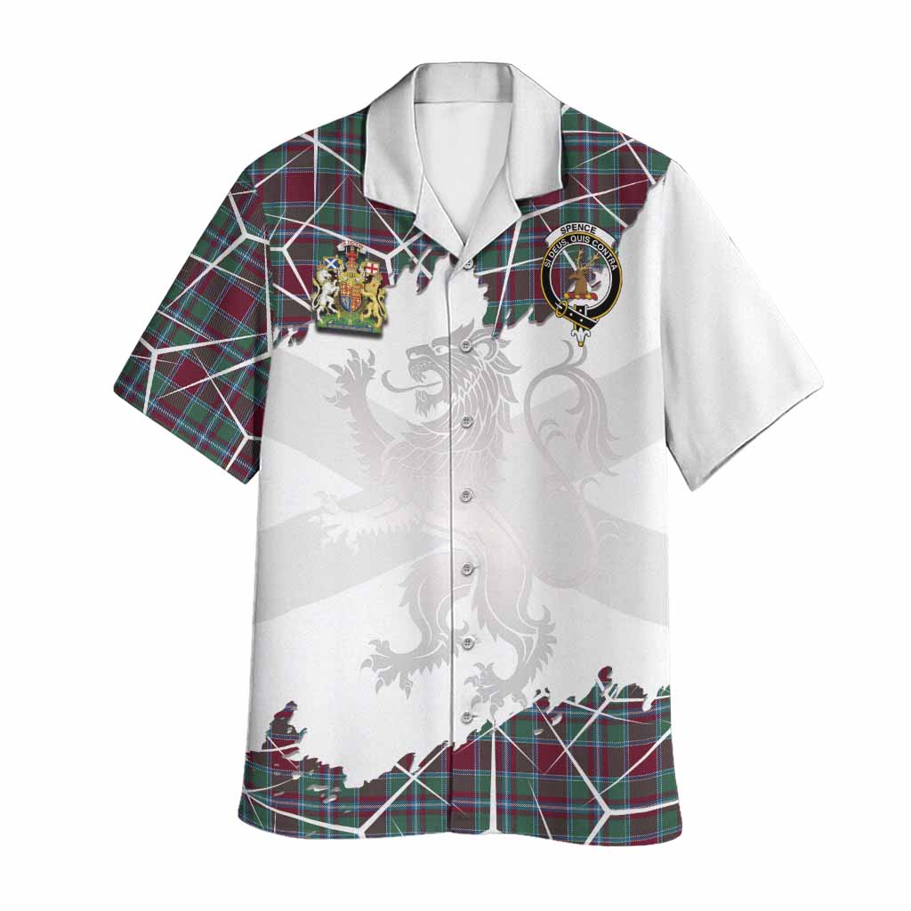 Spence (Spens) Tartan Hawaiian Shirt with Family Crest and Lion Rampant Grunge Style