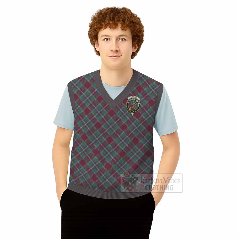 Abernethy Tartan Knitted V-Neck Vest with Family Crest Cross Style