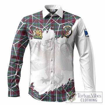 Spence (Spens) Tartan Long Sleeve Button Shirts with Family Crest and Lion Rampant Grunge Style