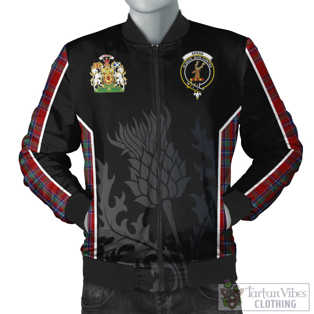 Tartan Vibes Clothing Spens Tartan Bomber Jacket with Family Crest and Scottish Thistle Vibes Sport Style