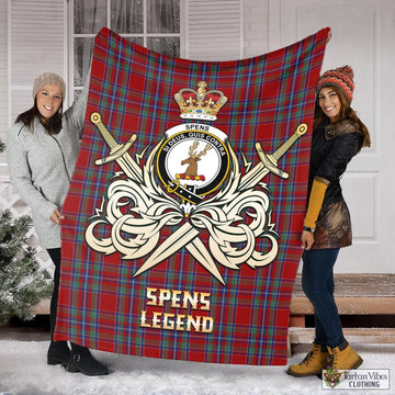 Spens Tartan Blanket with Clan Crest and the Golden Sword of Courageous Legacy
