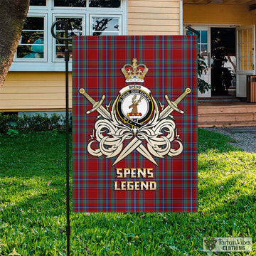 Spens Tartan Garden Flag with Clan Crest and the Golden Sword of Courageous Legacy