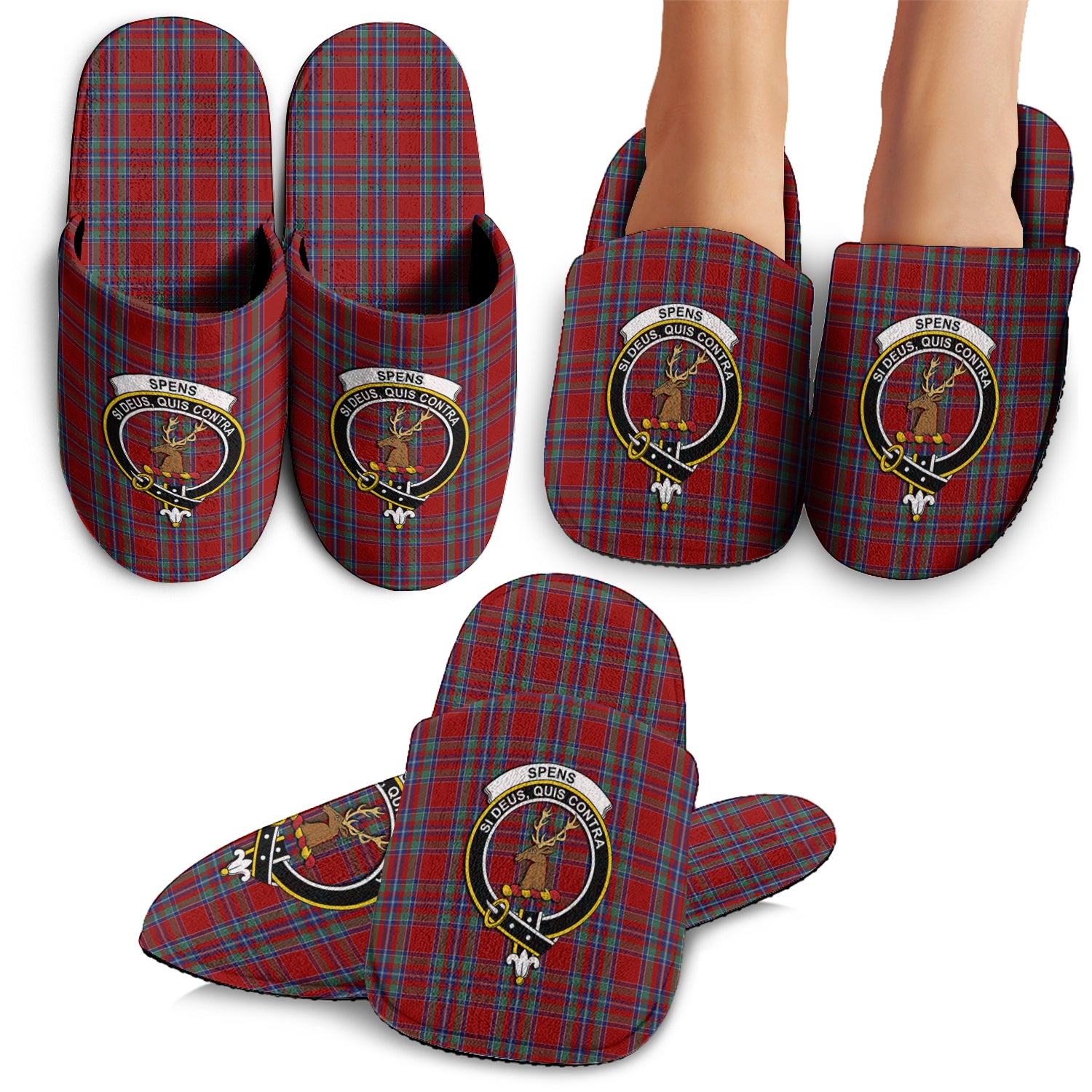 Spens Tartan Home Slippers with Family Crest - Tartanvibesclothing Shop
