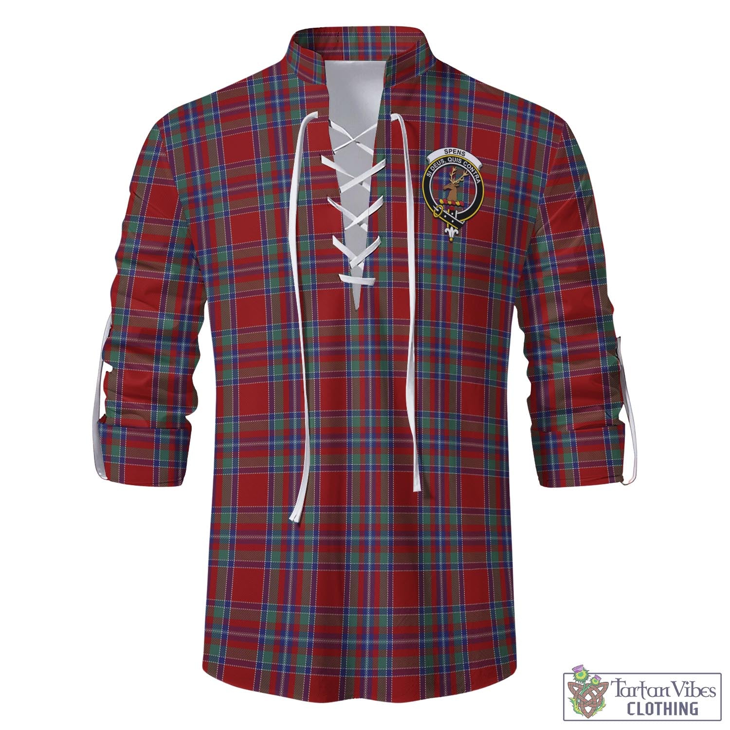 Tartan Vibes Clothing Spens Tartan Men's Scottish Traditional Jacobite Ghillie Kilt Shirt with Family Crest