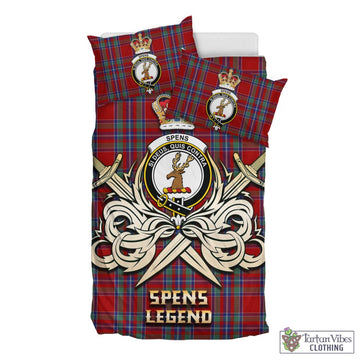 Spens Tartan Bedding Set with Clan Crest and the Golden Sword of Courageous Legacy