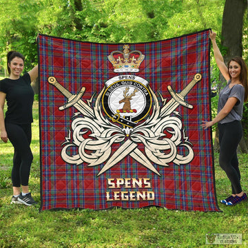 Spens Tartan Quilt with Clan Crest and the Golden Sword of Courageous Legacy