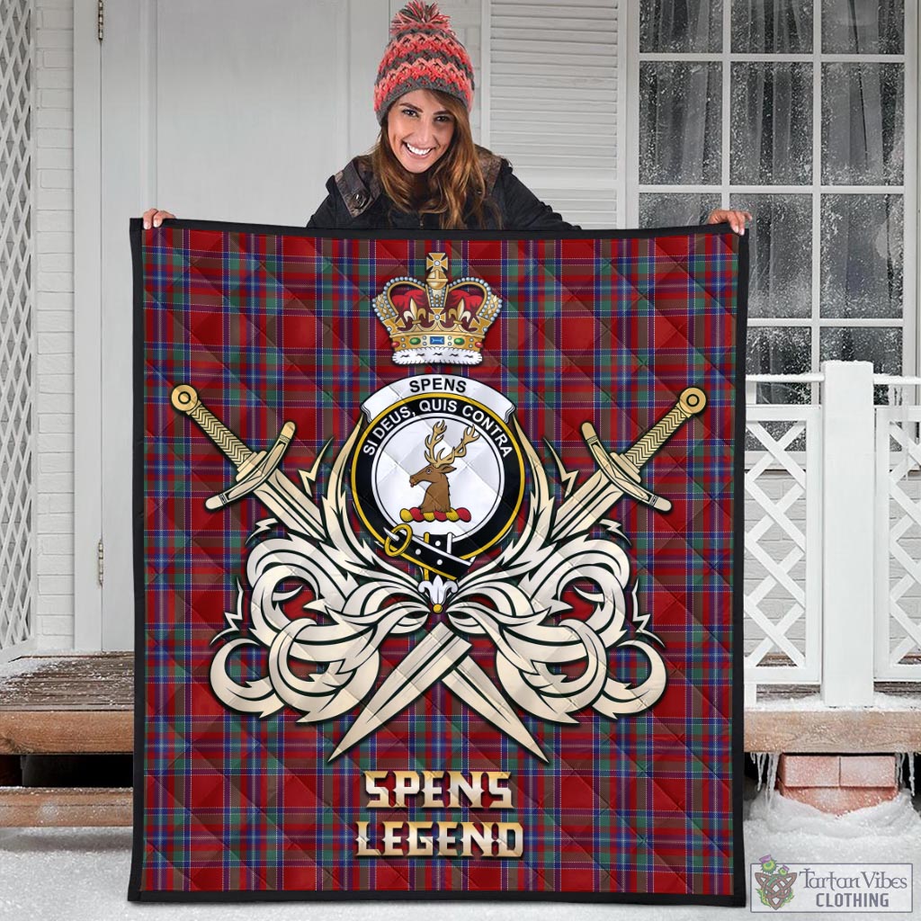 Tartan Vibes Clothing Spens Tartan Quilt with Clan Crest and the Golden Sword of Courageous Legacy