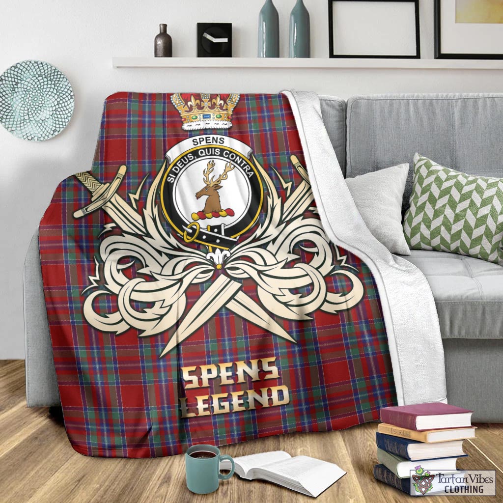 Tartan Vibes Clothing Spens Tartan Blanket with Clan Crest and the Golden Sword of Courageous Legacy