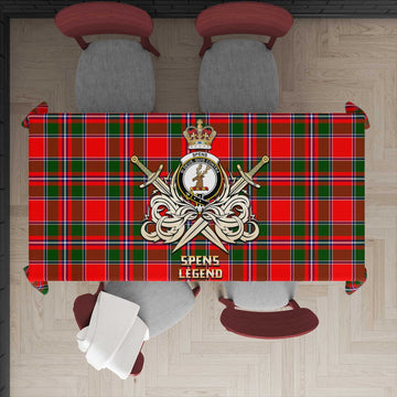Spens Modern Tartan Tablecloth with Clan Crest and the Golden Sword of Courageous Legacy