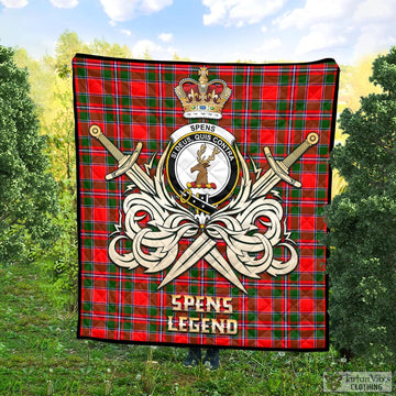 Spens Modern Tartan Quilt with Clan Crest and the Golden Sword of Courageous Legacy