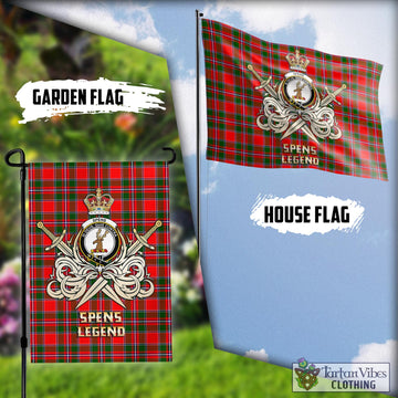 Spens Modern Tartan Flag with Clan Crest and the Golden Sword of Courageous Legacy