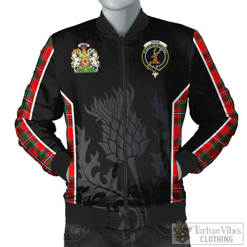 Spens Modern Tartan Bomber Jacket with Family Crest and Scottish Thistle Vibes Sport Style