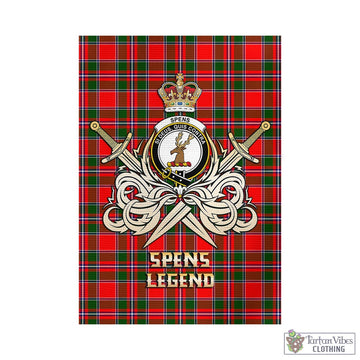 Spens Modern Tartan Garden Flag with Clan Crest and the Golden Sword of Courageous Legacy