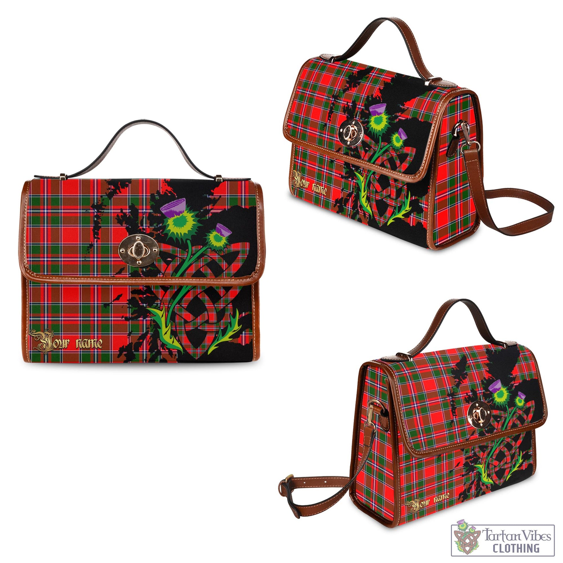 Tartan Vibes Clothing Spens Modern Tartan Waterproof Canvas Bag with Scotland Map and Thistle Celtic Accents