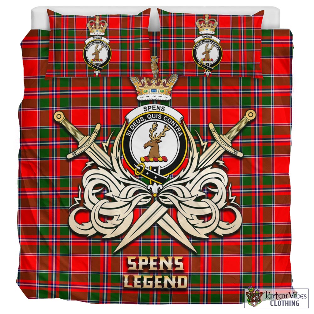 Tartan Vibes Clothing Spens Modern Tartan Bedding Set with Clan Crest and the Golden Sword of Courageous Legacy