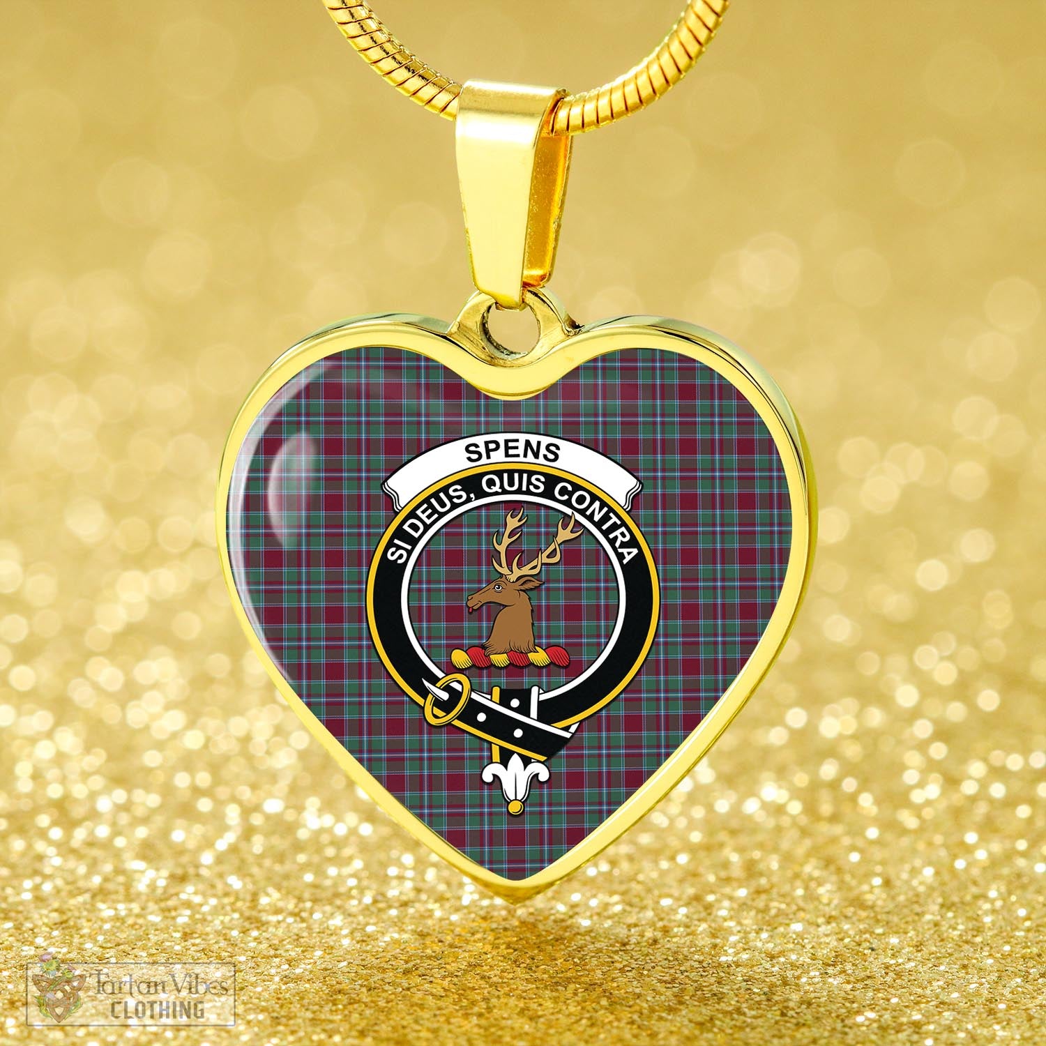 Spence (Spens) Tartan Heart Necklace with Family Crest - Tartan Vibes Clothing