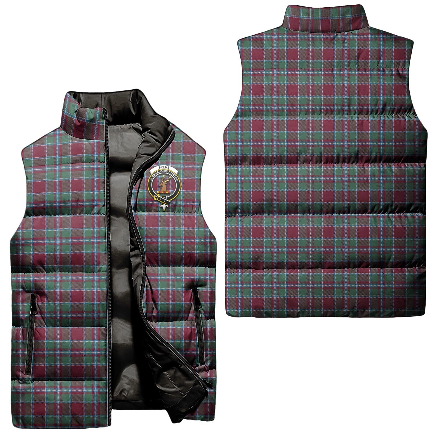 Spence (Spens) Tartan Sleeveless Puffer Jacket with Family Crest Unisex - Tartan Vibes Clothing