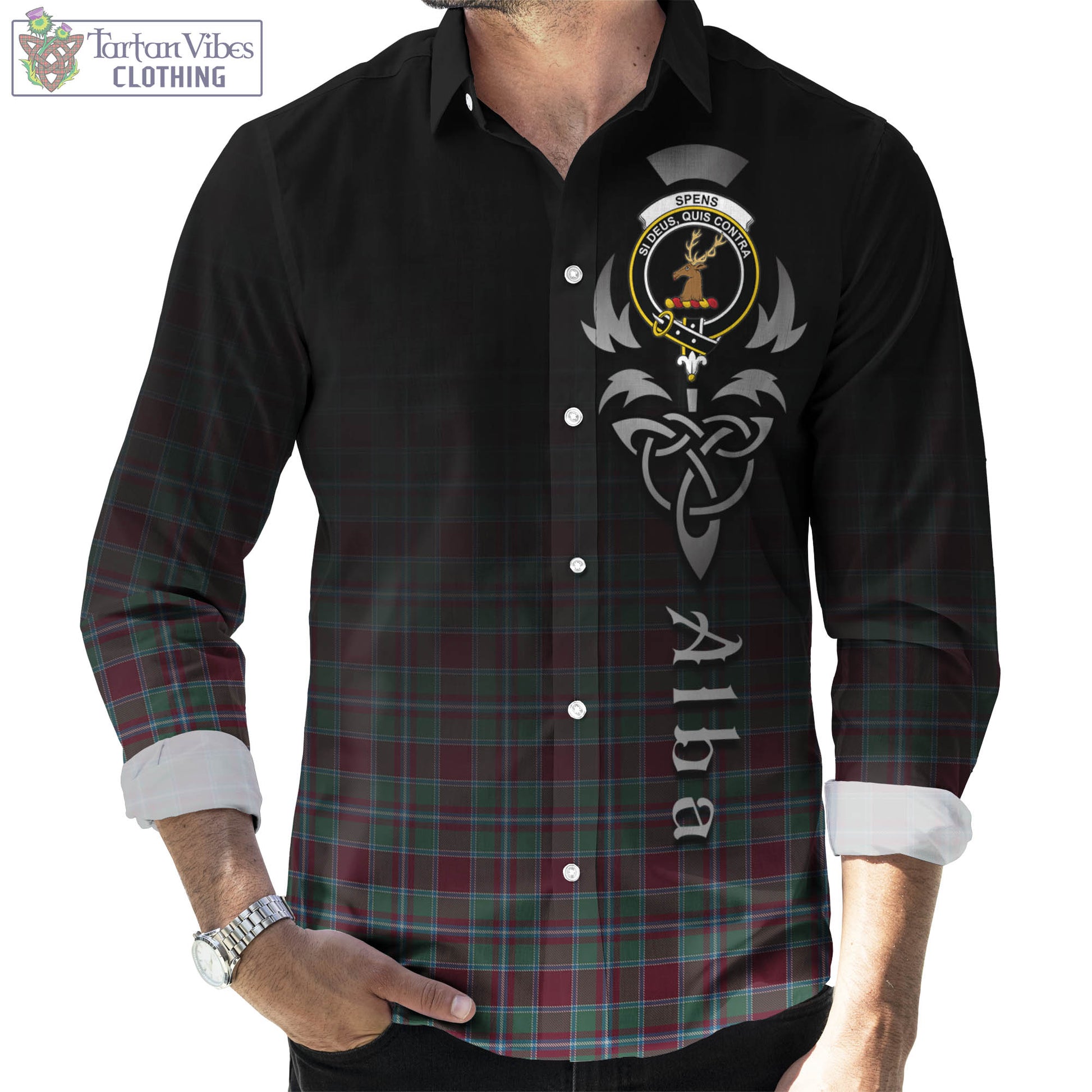 Spence (Spens) Tartan Long Sleeve Button Up Featuring Alba Gu Brath Family Crest Celtic Inspired Men's Shirt - Tartan Vibes Clothing