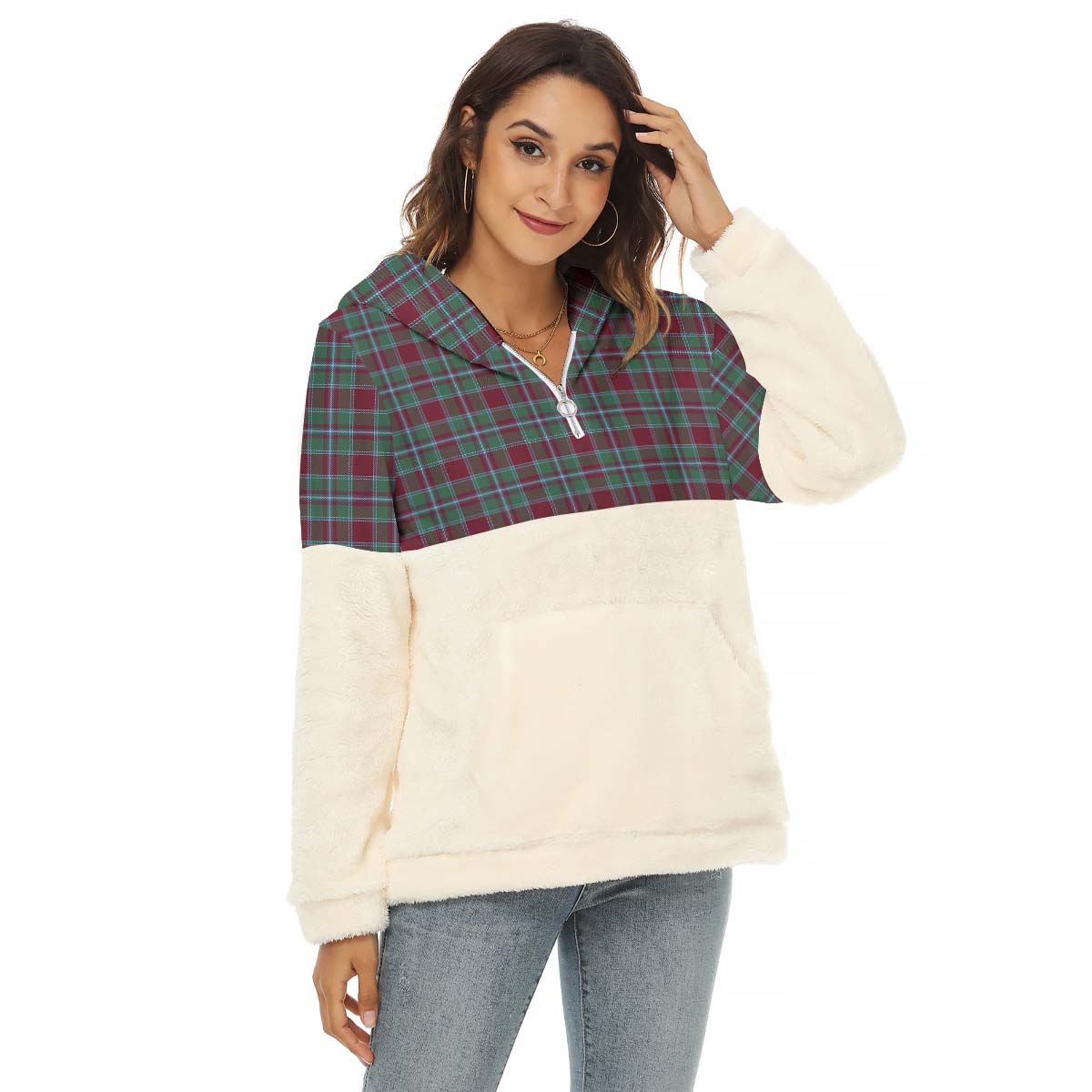 Spence (Spens) Tartan Half Style Women's Borg Fleece Hoodie with Half Zip Female - Tartan Vibes Clothing