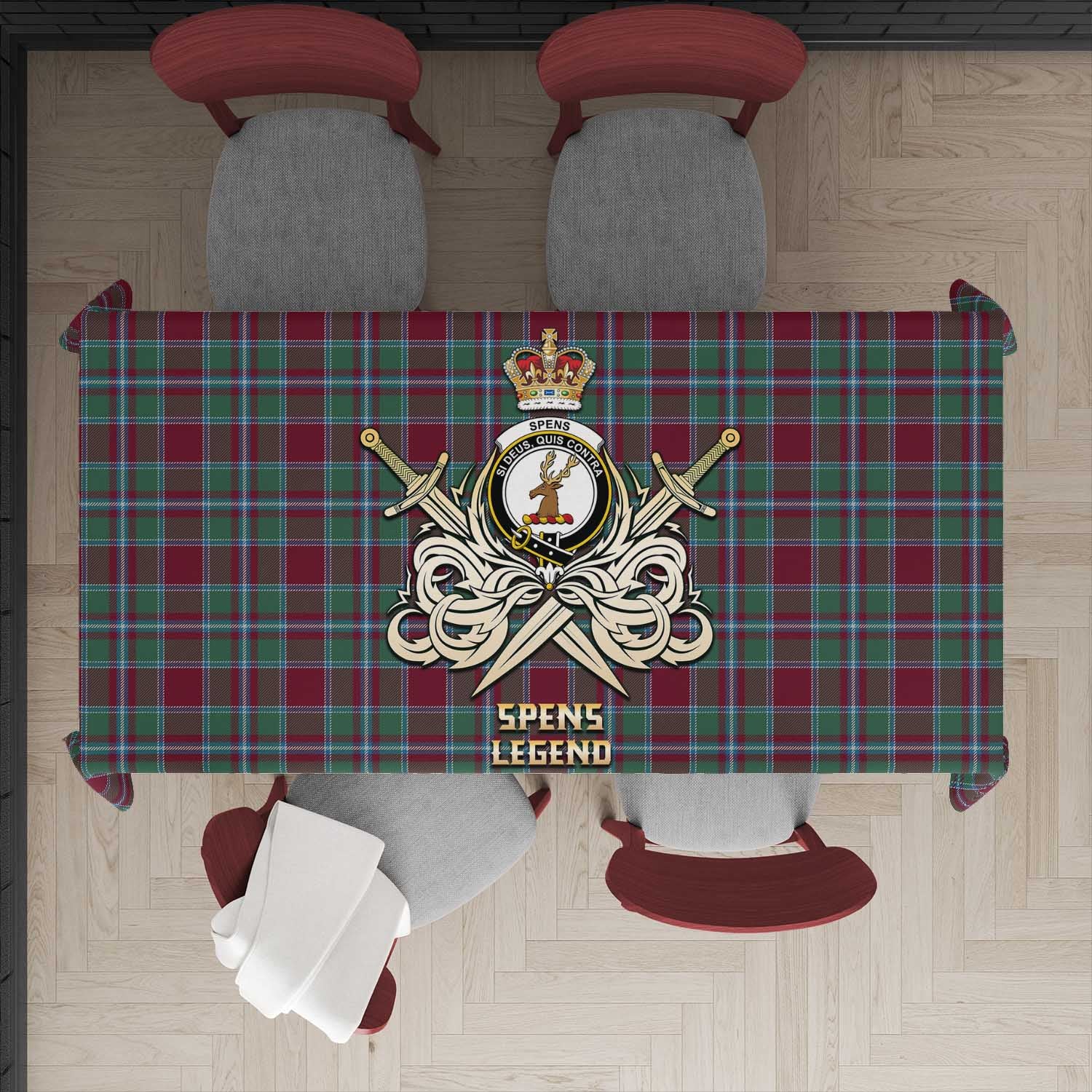 Spence (Spens) Tartan Tablecloth with Clan Crest and the Golden Sword of Courageous Legacy - Tartan Vibes Clothing