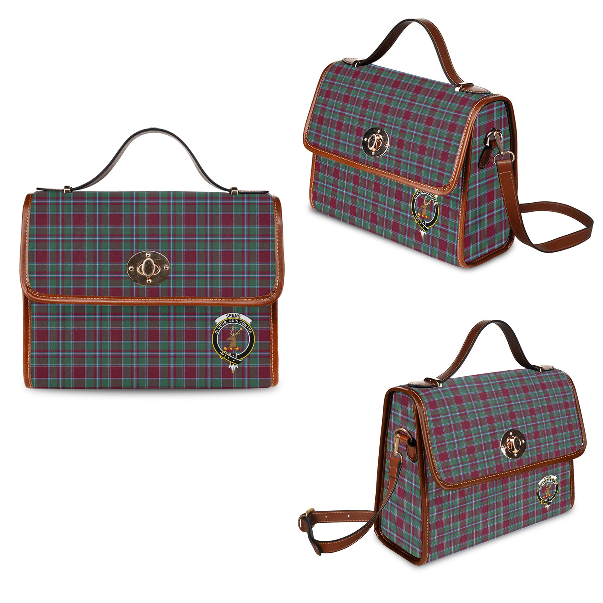 spens-spence-tartan-leather-strap-waterproof-canvas-bag-with-family-crest