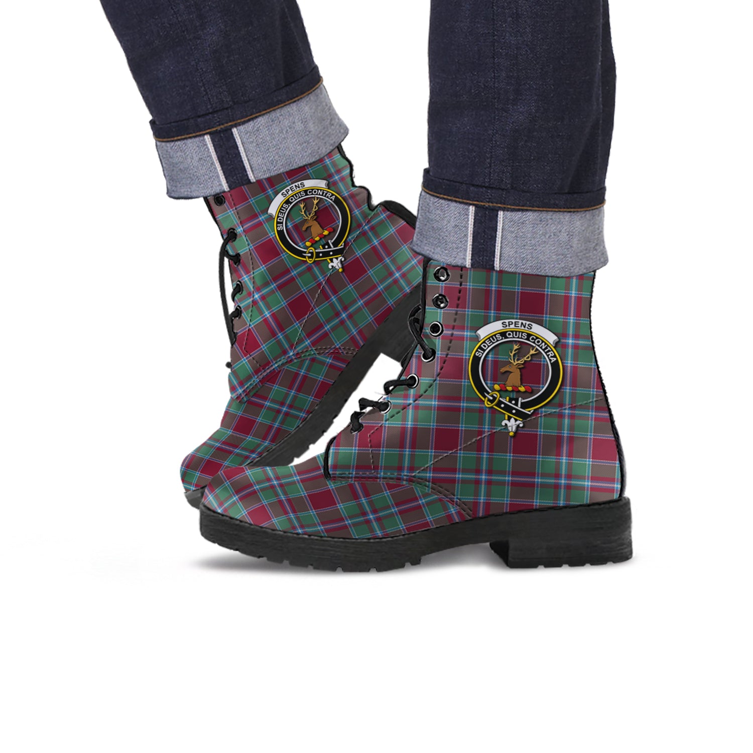 Spence (Spens) Tartan Leather Boots with Family Crest Men' Boots - Tartan Vibes Clothing