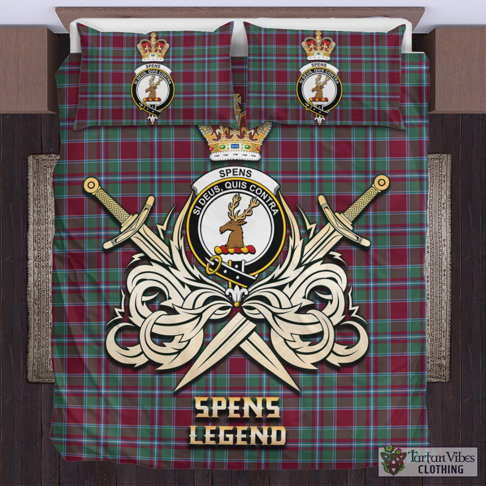 Tartan Vibes Clothing Spens (Spence) Tartan Bedding Set with Clan Crest and the Golden Sword of Courageous Legacy