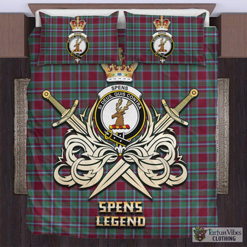 Tartan Vibes Clothing Spens (Spence) Tartan Bedding Set with Clan Crest and the Golden Sword of Courageous Legacy