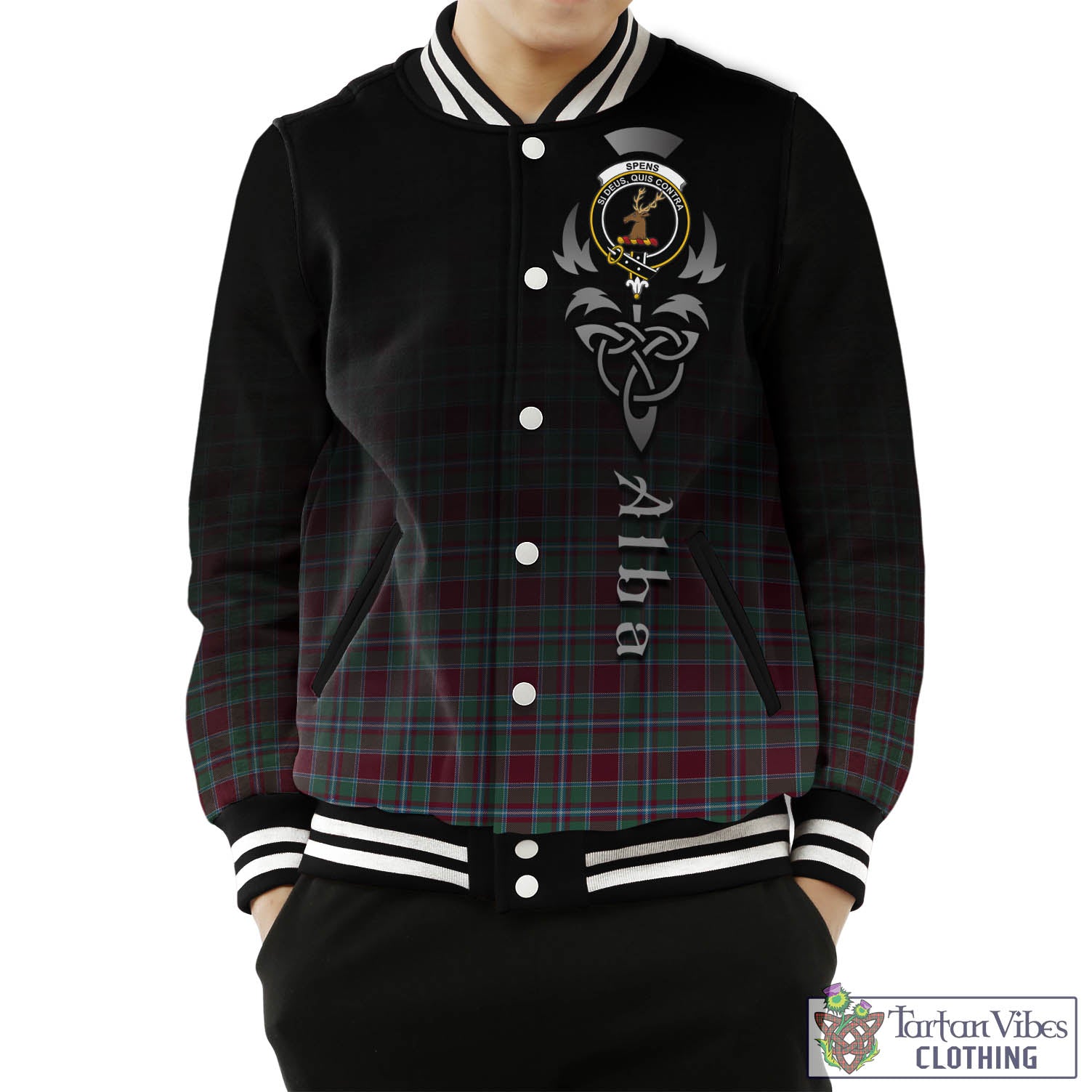 Spence (Spens) Tartan Baseball Jacket Featuring Alba Gu Brath Family Crest Celtic Inspired Unisex - Tartan Vibes Clothing