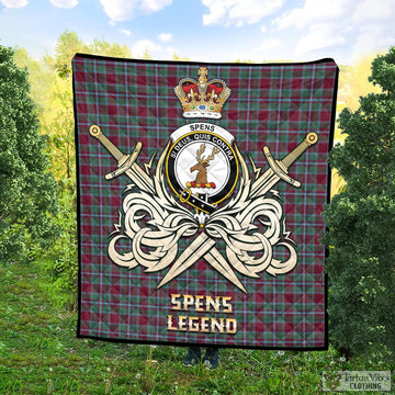 Spence (Spens) Tartan Quilt with Clan Crest and the Golden Sword of Courageous Legacy Super King Quilt 91" x 110" - Tartan Vibes Clothing
