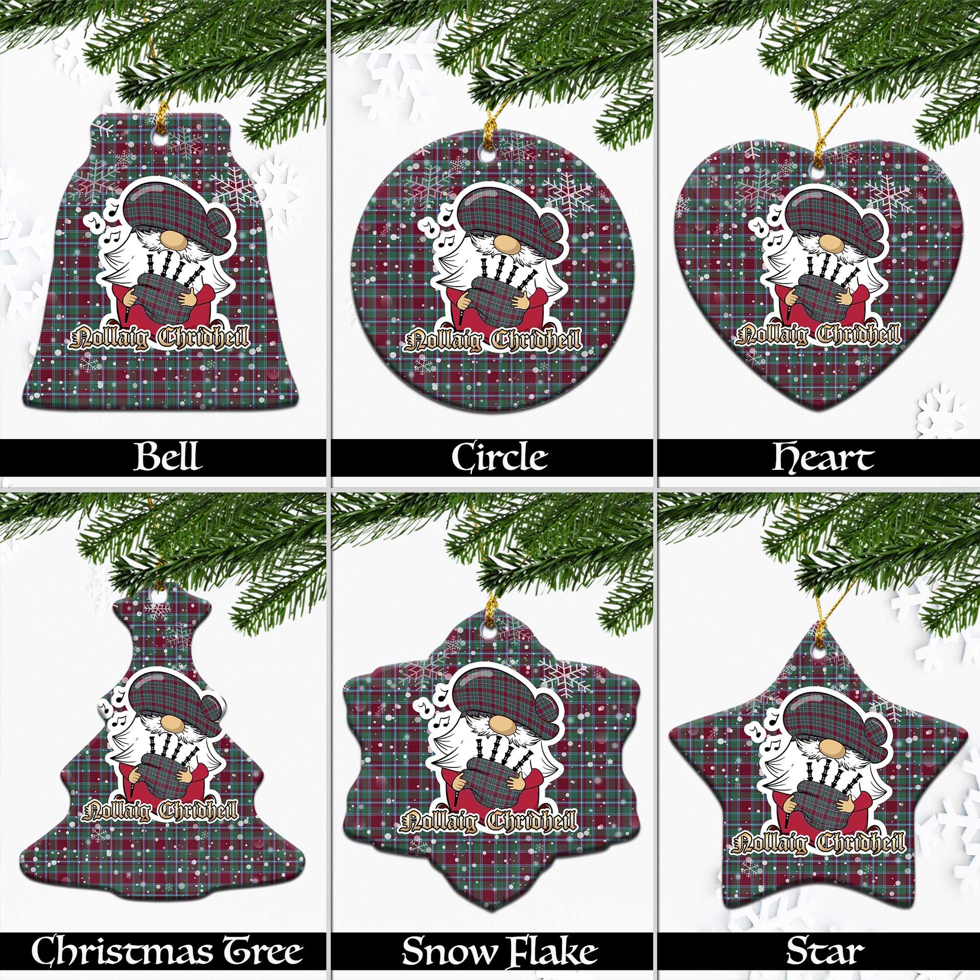 Spence (Spens) Tartan Christmas Ceramic Ornaments with Scottish Gnome Playing Bagpipes Ceramic - Tartan Vibes Clothing