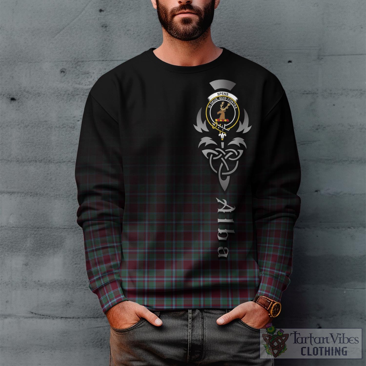 Tartan Vibes Clothing Spens (Spence) Tartan Sweatshirt Featuring Alba Gu Brath Family Crest Celtic Inspired